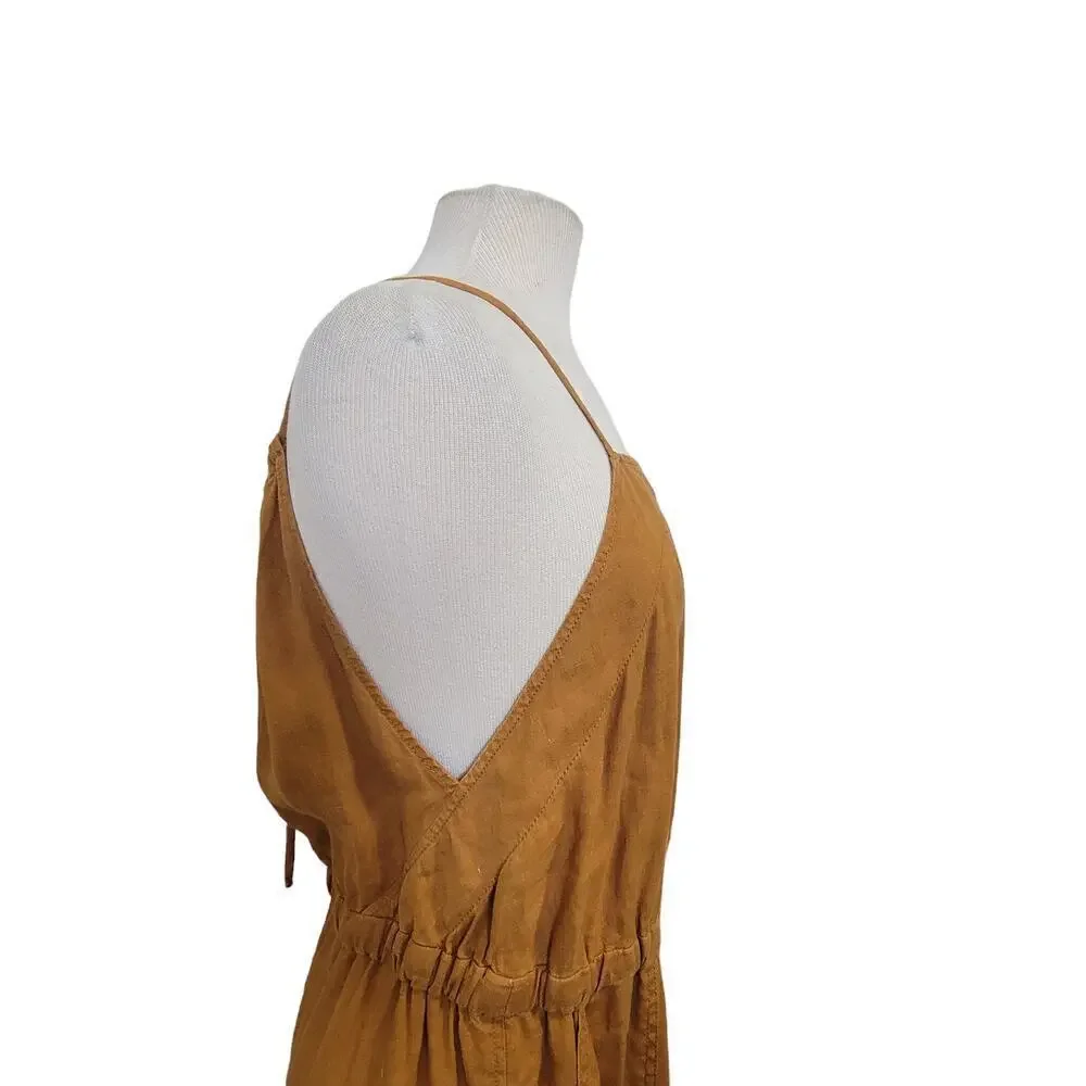 Everlane Linen Sleeveless Spaghetti Strap Open Back Mustard Orange Pant Jumpsuit